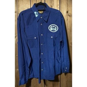 Dos De ORO Shirt Blue Silver Western Jewel Snap Long Sleeve Cowboy Sz 2XL GTubA2